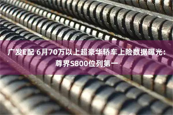 广发E配 6月70万以上超豪华轿车上险数据曝光：尊界S800位列第一