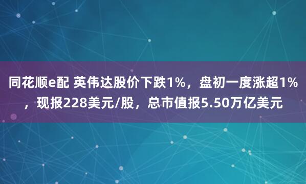 同花顺e配 英伟达股价下跌1%，盘初一度涨超1%，现报228美元/股，总市值报5.50万亿美元